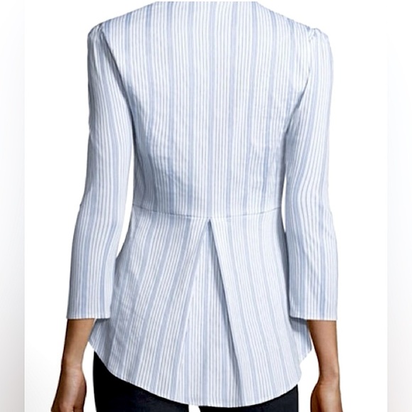 Veronica Beard Pismo Blouse White Navy Blue Stripe Coastal Nautical - Picture 12 of 14